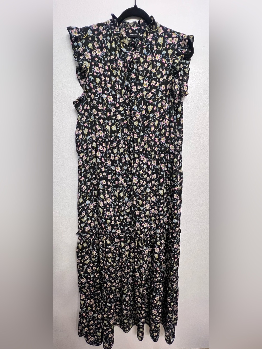 Who What Wear Black Maxi Dress with Pink & Cream Floral Pattern